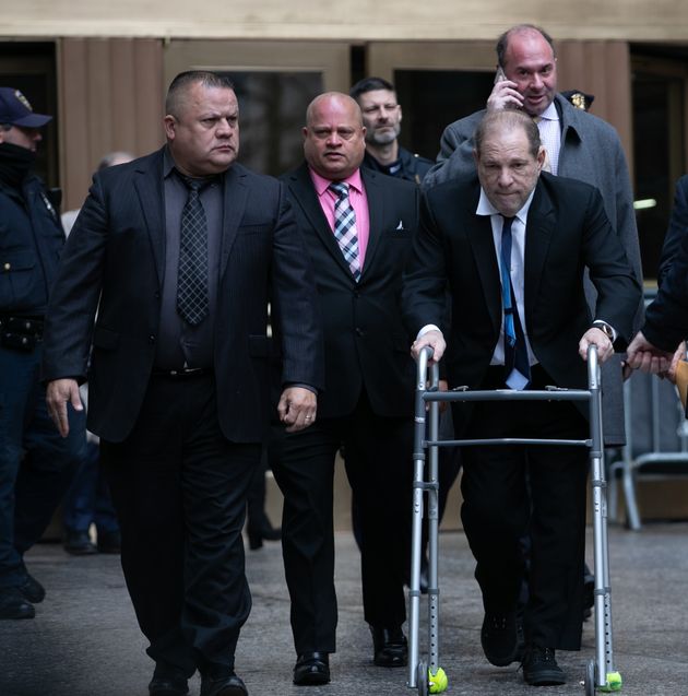 NEW YORK, NY - DECEMBER 11: Movie producer Harvey Weinstein departs from criminal court after a bail hearing on December 11, 2019 in New York City. Weinstein was in court for a ruling on whether he will remain free on bail or if his bail will be raised to $5 million before his trial starts January 6. (Photo by Jeenah Moon/Getty Images)