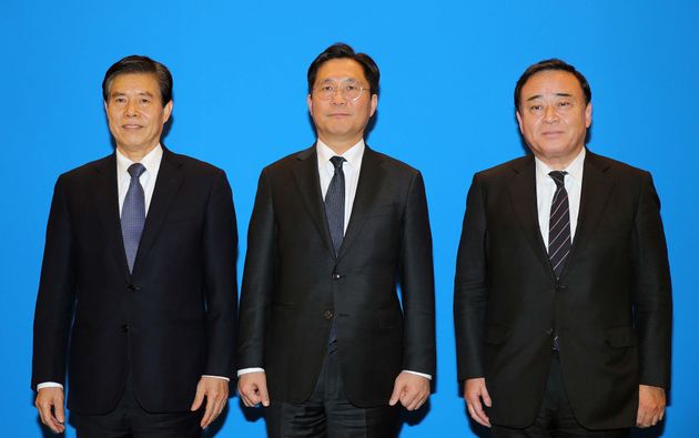 왼쪽부터 중산 중국 상무부 부장, 성윤모 장관, 가지아먀 히로시 일본 경제산업성 대신. 