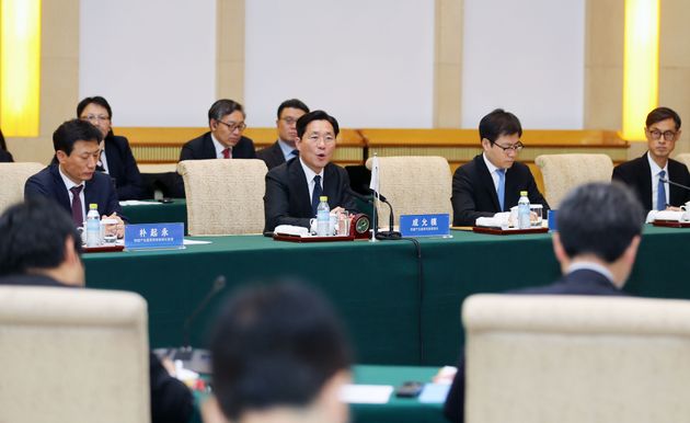 성윤모 산업통상자원부 장관이 22일 오후 중국 베이징 조어대 5호동 경공홀에서 열린 제12차 한일중 경제통상장관회의에서 발언을 하고 있다. 