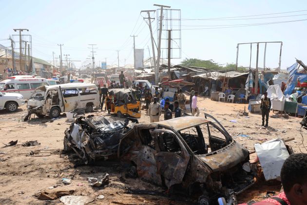 A general view shows the scene of a car bomb explosion at a checkpoint in Mogadishu, Somalia  December 28, 2019. REUTERS/Feisal Omar