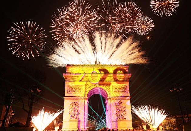 PARIS, Jan. 1, 2020  Fireworks illuminate the sky over the Arc de Triomphe during the New Year's celebrations on the Champs Elysees in Paris, France, on Jan. 1, 2020. (Photo by Gao Jing /Xinhua via Getty ) (Xinhua/Gao Jing via Getty Images)