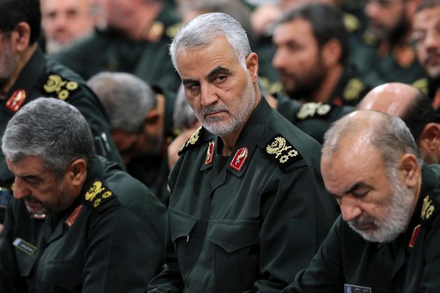 In this Sept. 18, 2016 photo released by an official website of the office of the Iranian supreme leader, Revolutionary Guard Gen. Qassem Soleimani, center, attends a meeting with Supreme Leader Ayatollah Ali Khamenei and Revolutionary Guard commanders in Tehran, Iran. As Saudi Arabia holds a naval drill in the strategic Strait of Hormuz, Soleimani, a powerful Iranian general was quoted, Wednesday, Oct. 5, 2016, by the semi-official Fars and Tasnim news agencies as suggesting the kingdom's deputy crown prince is so 'impatient' he may kill his own father to take the throne. While harsh rhetoric has been common between the two rivals since January, the outrageous comments by Soleimani take things to an entirely different level by outright discussing Saudi King Salman being killed. (Office of the Iranian Supreme Leader via AP)
