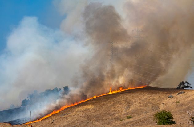 캘리포니아 게이서빌에서 소방수들이 들불이 퍼지는 것을 막기 위해 일부러 지른 불. 2019/10/26