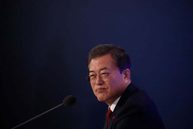 South Korean President Moon Jae-in speaks during his New Year press conference at the presidential Blue House in Seoul on January 14, 2020. (Photo by KIM HONG-JI / POOL / AFP) (Photo by KIM HONG-JI/POOL/AFP via Getty Images)