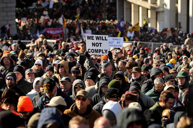 RICHMOND, VIRGINIA - JANUARY 20: Thousands of gun rights advocates attend a rally organized by The Virginia Citizens Defense League on Capitol Square near the state capital building January 20, 2020 in Richmond, Virginia.  (Photo by Chip Somodevilla/Getty Images)