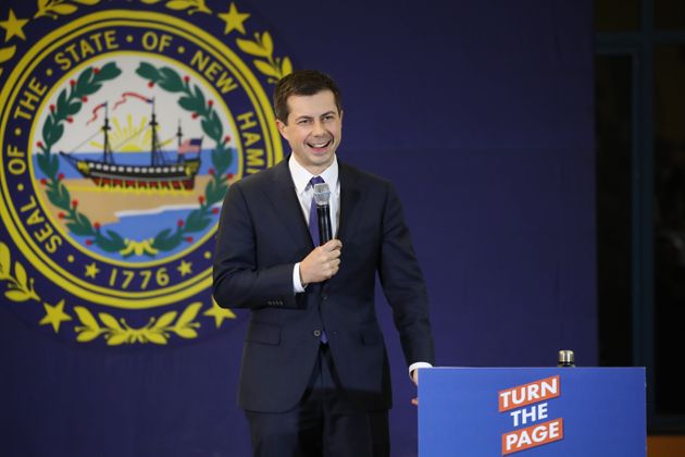 LACONIA, NEW HAMPSHIRE - FEBRUARY 04: Democratic presidential candidate, South Bend, Indiana Mayor Pete Buttigieg speaks supporters on February 04, 2020 in Laconia, New Hampshire. Buttigieg holds a narrow lead over Sen. Bernie Sanders (I-VT) in the Iowa caucuses after an app used by the state Democratic Party to count results caused overnight delays, according to published reports.  (Photo by Spencer Platt/Getty Images)