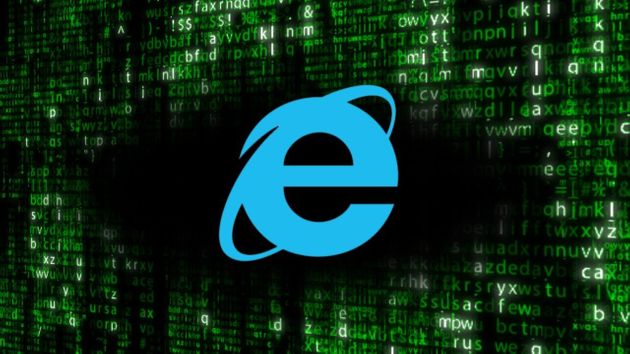 Windows Internet Explorer logo over green characters, partial graphic