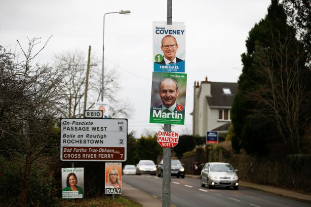 Election posters of Michael Martin of the Fianna Fail party are displayed during the build-up to Ireland's national election in Cork, Ireland, February 6, 2020. REUTERS/Henry Nicholls