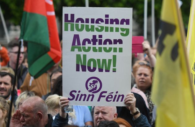 Thousands of demonstrators gathered in Dublin city centre to stage a protest against the housing crisis 'Raise the Roof."
On Saturday, May 18, 2019, in Dublin, Ireland. (Photo by Artur Widak/NurPhoto via Getty Images)