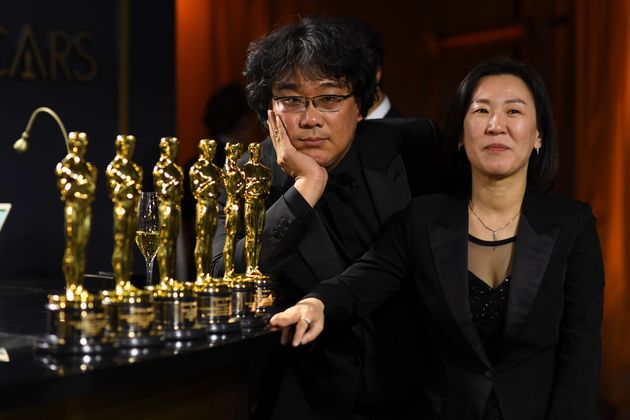 South Korean film director Bong Joon Ho and producer Kwak Sin-ae 
