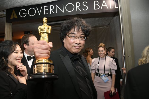 HOLLYWOOD, CALIFORNIA - FEBRUARY 09: Writer-director Bong Joon-ho, winner of the Best Picture, Director, Original Screenplay, and International Feature Film awards for 'Parasite,'  attends the 92nd Annual Academy Awards Governors Ball at Hollywood and Highland on February 09, 2020 in Hollywood, California. (Photo by Kevork Djansezian/Getty Images)