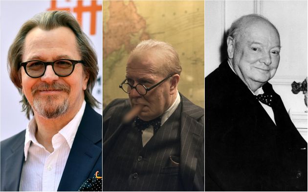 (왼쪽부터) 게리 올드먼, 처칠로 분한 영화 속 올드먼, 윈스턴 처칠