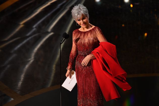 Feb 9, 2020; Los Angeles, CA, USA; Jane Fonda presents the award for best motion picture of the year during the 92nd Academy Awards at Dolby Theatre. Mandatory Credit: Robert Deutsch-USA TODAY/Sipa USA