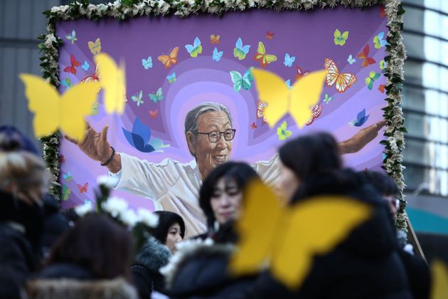 People patcipate on a funeral service of Kim Bok-dong on February 01, 2019 in Seoul, South Korea. 
