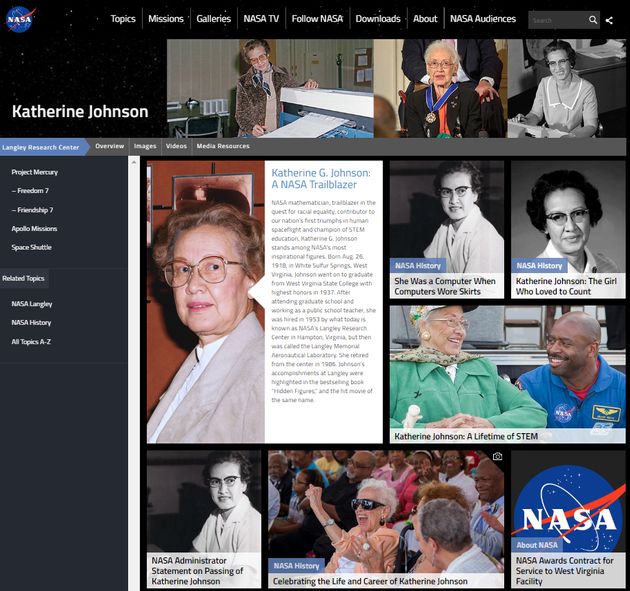 NASA의 캐서린 존슨 관련 페이지