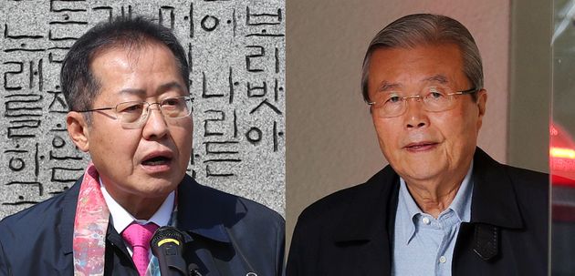 홍준표 전 자유한국당 대표(왼쪽)와 김종인 미래통합당 총괄 선거대책위원장
