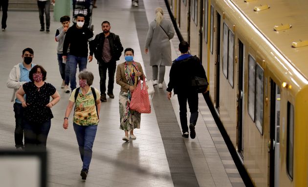 독일 베를린의 한 지하철역 플랫폼. 2020년 4월27일.