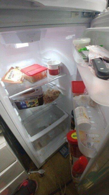 적환장 컨테이너에 있는 냉장고에는 얼린 밥덩이와 쉰 김치만 있었다. 