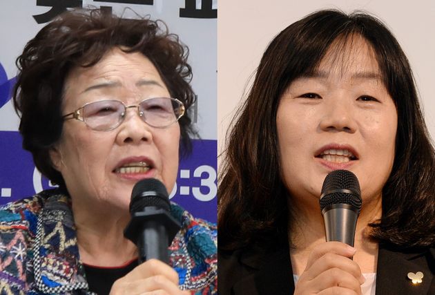 일본군 '위안부' 피해자 이용수 할머니(왼쪽)와 윤미향 더불어시민당 당선인(전 정의기억연대 이사장)