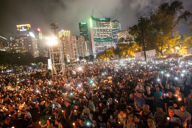 2019년 6월4일 홍콩 빅토리아공원에서 열린 천안문사태 30주년 집회