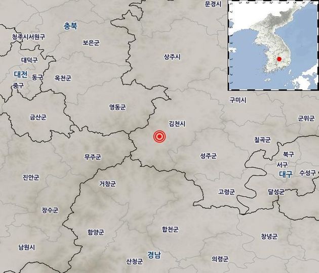 6월8일 오전 0시52분쯤 경북 김천에서 리히터 규모 2.1의 지진이 발생했다.