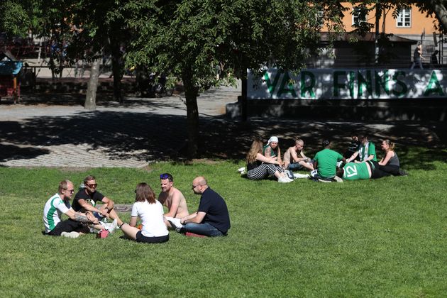 공원에 앉아 있는 스웨덴 스톡홀름의 시민들. 2020. 6. 14. 