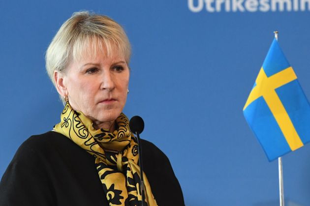  2019년 3월 19일 핀란드 헬싱키에서 열린 독일 스웨덴 덴마크 핀란드 외무장관 회의에서 기자회견을 갖고 있는 마고 월스트롬 