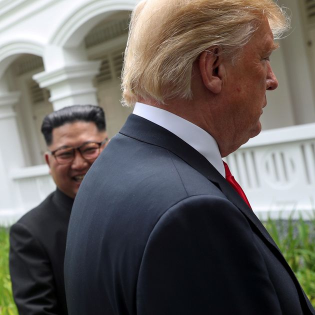싱가포르에서 열린 첫 북미정상회담 당시 김정은 북한 국무위원장과 도널드 트럼프 미국 대통령의 모습. 2018.6.12