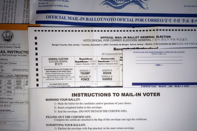 뉴저지주의 우편투표용지. 뉴저지주는 이번 선거에서 처음으로 우편투표를 도입했다.
