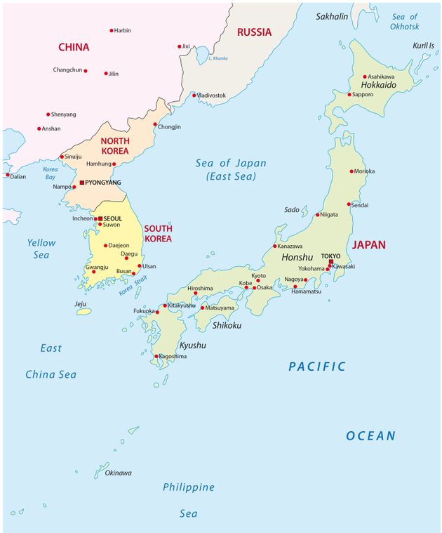 동해와 일본해가 병기된 세계 지도