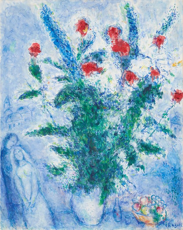마르크 샤갈 <붉은 꽃다발과 연인들 Les amoureux aux bouquets rouges></div>, 1975