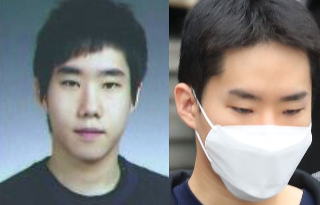 29세 김영준의 주민등록증 사진(좌), 포토라인에 선 모습(우) 