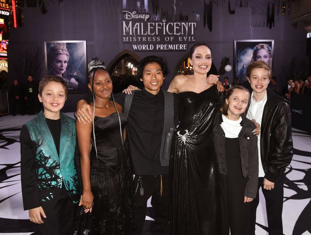 2019년 9월 30일 안젤리나 졸리의 영화 '말레피센트' 월드 프리미어에 참석한 팍스, 자하라, 샤일로, 비비안, 녹스.
