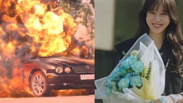 시즌2의 마지막회에서 폭발한 로건리의 자동차(좌), 로건리에게 주려고 했던 심수련의 파란 장미(우) 