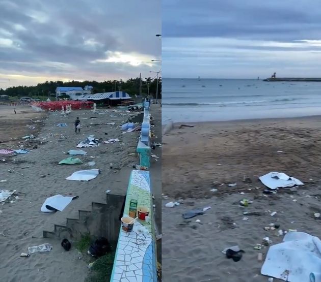 관광객들이 버린 쓰레기들로 가득한 이호테우 해변.