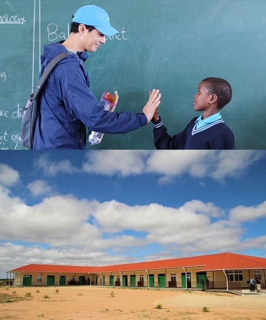 2019년 탄자니아 싱기다 뉴비전스쿨을 방문한 조인성. 배우 조인성이 기부금 5억을 내 동아프리카 탄자니아에 학교를 만들었다. 학교는 2018년 완공돼 이미 운영 중이다. 탄자니아 중부 싱기다(Singida)에 위치한 이 학교는 유치부 3개 학급과 초등부 5개 학급이 있으며, 학생 수는 총 351명이다.