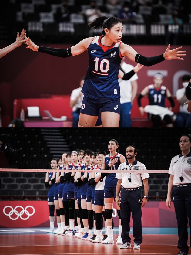 한국 여자 배구 대표팀은 4일 일본 도쿄 아리아케 아레나에서 열린 2020 도쿄 올림픽 터키와의 8강에서 3-2로 승리했다. 김연경과 한국 여자 배구 대표팀의 모습.
