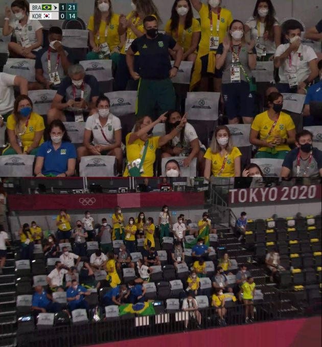 '한국이 서브 넣을 때마다 휘파람 불거나 큰소리로 훼방' 여자배구 브라질 관중의 노매너가 도마 위에 올랐다. 무관중 올림픽임에도 수십 명이 모여 큰소리로 응원전을 펼쳤다. 