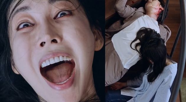 천서진의 마지막(좌), 계단에서 정신을 잃은 하윤철과 배로나(우)&nbsp;