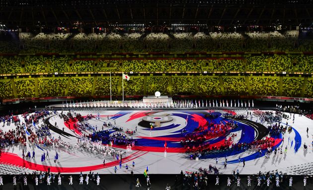 2020 도쿄패럴림픽 개회식에서 대한민국 선수단이 입장하자 나타난 태극문양. 