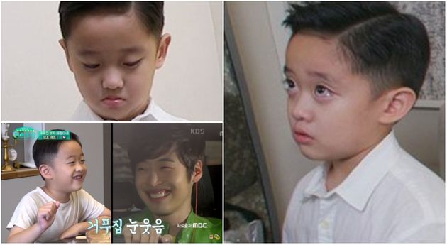 편스토랑에서 손님들의 블라인트 테스트 소감을 몰래 듣다 눈물을 펑펑 쏟은 김재원 아들 이준이.&nbsp;