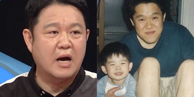 방송인 김구라. 오른쪽은 첫째 아들 그리가 어린 시절에 함께 찍은 사진.