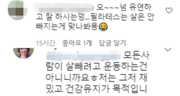 하재숙 인스타그램에 달린 무례한 댓글과 하재숙이 보인 반응.