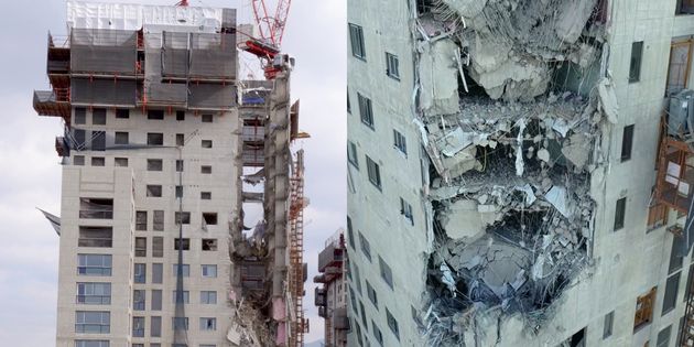 지난 11일 오후 3시46분쯤 광주 서구 화정동의 한 아파트 공사현장에서 외벽 붕괴 사고가 발생했다. 사진은 사고가 발생한 아파트 공사현장 모습.2022.1.12
