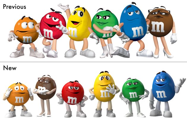 M&M 초콜릿 캐릭터의 전과 후