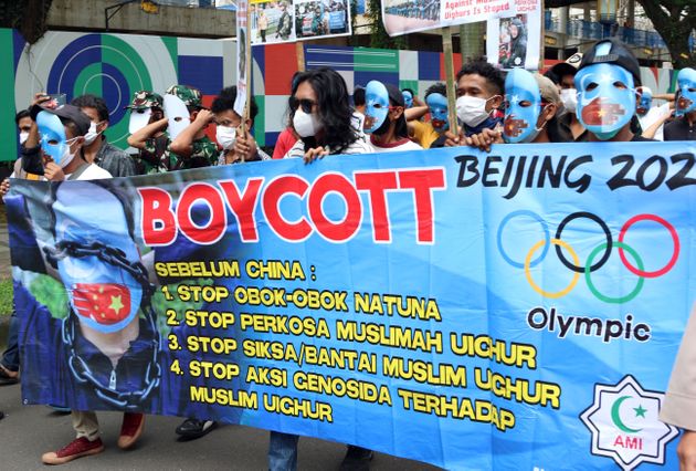 베이징 올림픽 보이콧 하는 시위자