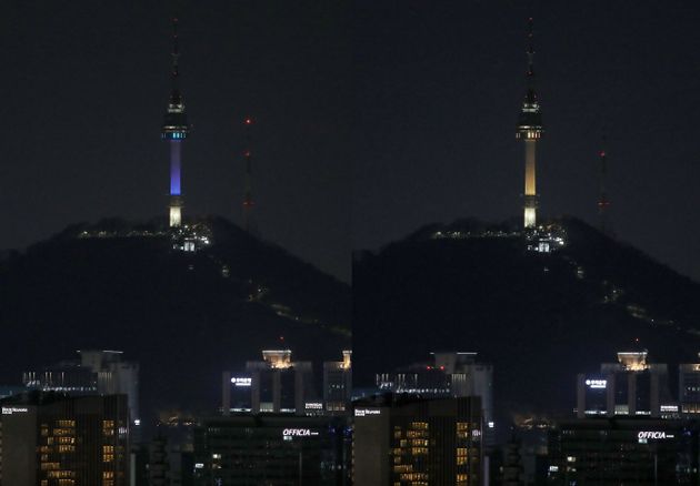 '평화의 빛' 캠페인이 진행되고 있는 남산 서울타워.