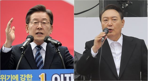 이재명 더불어민주당, 윤석열 국민의힘 대선 후보. 