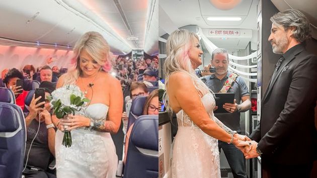 비행기에서 결혼식을 올린 팸과 제레미.