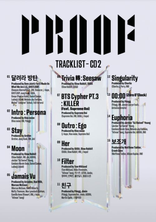 방탄소년단 '프루프'(Proof) CD 2 트랙리스트.